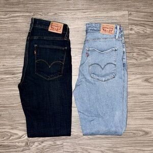 (2) Levis 721 High Rise Skinny Jeans Womens Sz 29 Dark/Meduim Wash Distressed